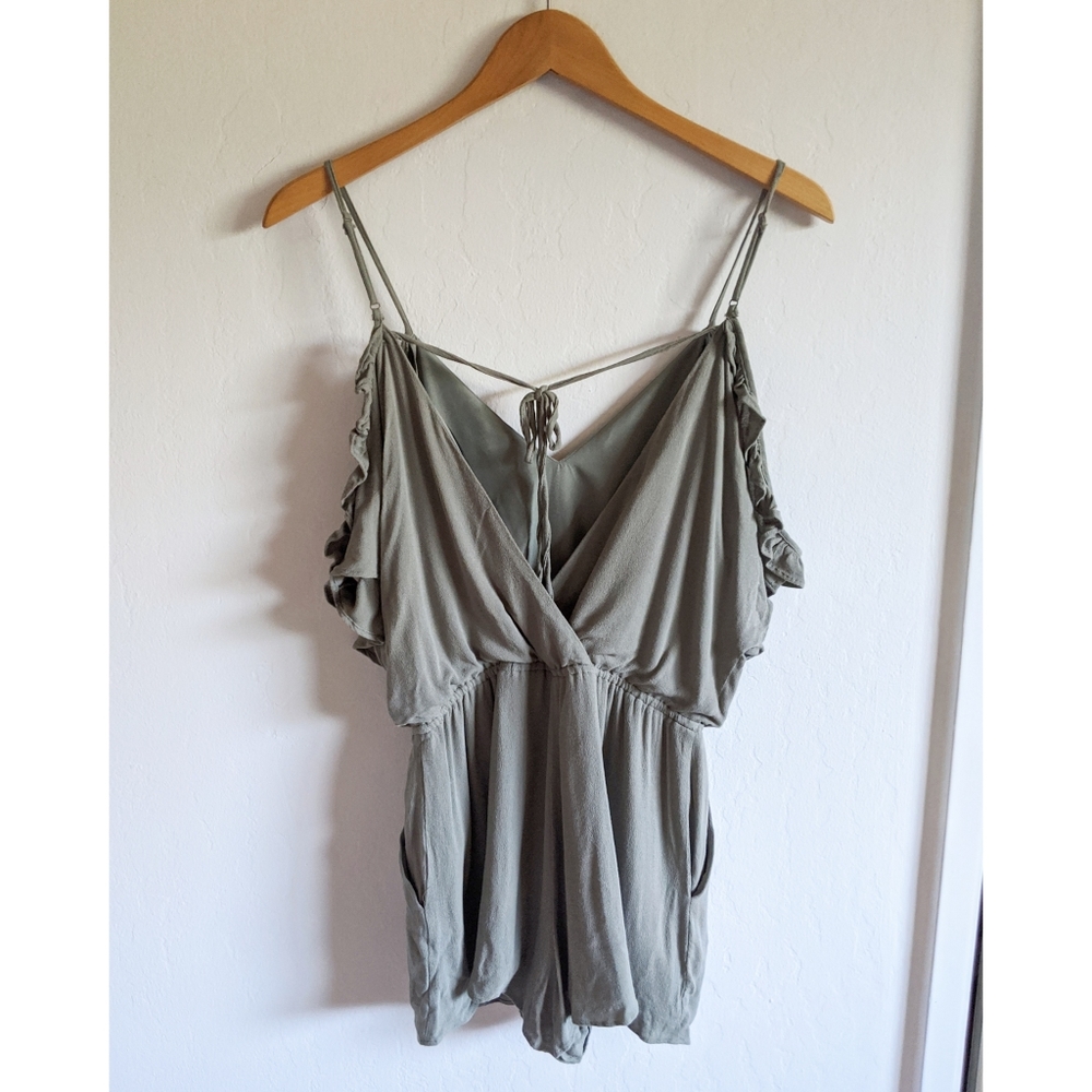 Olive Cold Shoulder Ruffle Sleeve Romper - Picture 2 of 4